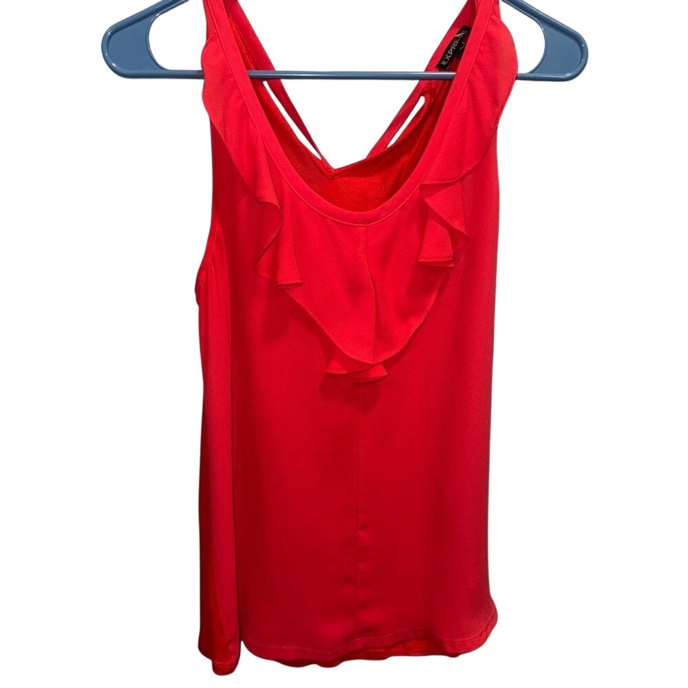Express Womens Red Ruffle‎ Front Tie Back Sleeveless Blouse Top Small